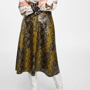 Zara Snake Print Skirt - Yellow and Brown